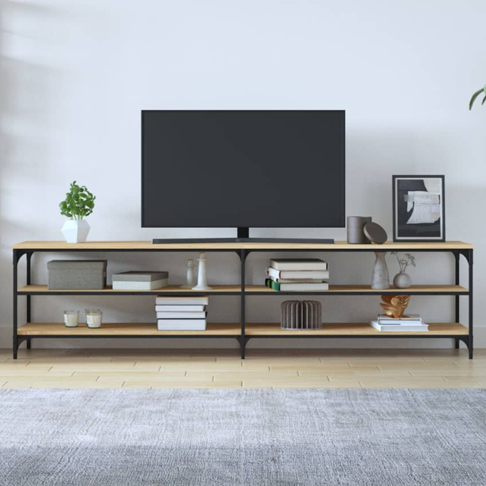 vidaXL 2 Shelf Sonoma Oak Wood and Metal Wide TV Cabinet Image 1