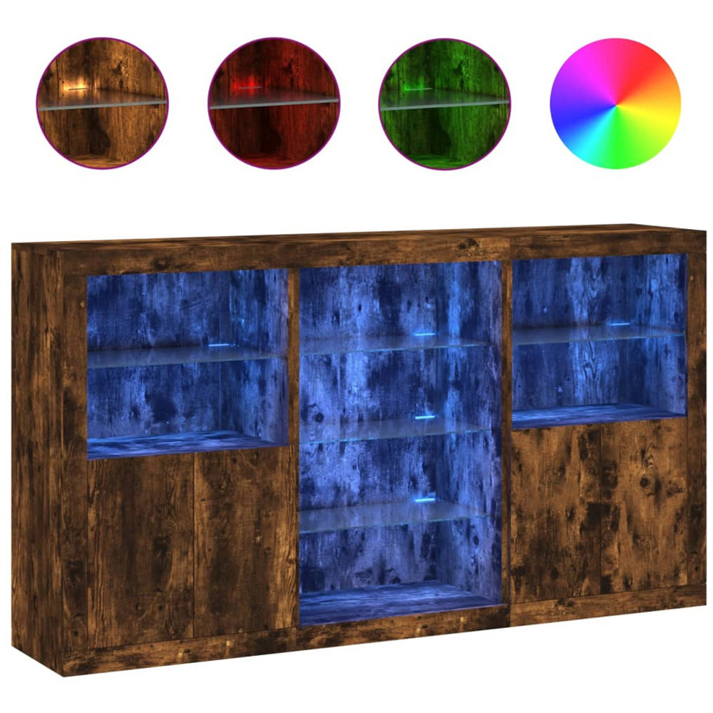 vidaXL 4 Door 8 Shelf Smoked Oak Sideboard with LED Lights Image 5