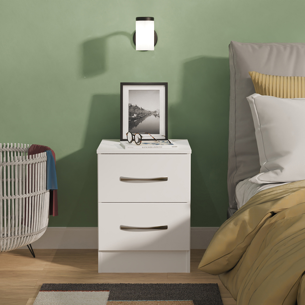 Crowndale Avon 2 Drawer White Matt Compact Bedside Cabinet Ready Assembled Image 7