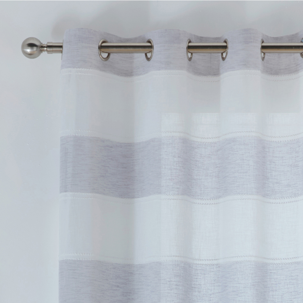 Tyrone Textiles Santorini Grey Linen Look Striped Eyelet Voile Panel Curtains 140 x 229cm Image 2
