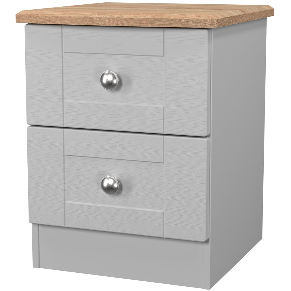 Crowndale Sussex 2 Drawer Grey Ash and Bardolino Oak Compact Bedside Cabinet Ready Assembled Image 3