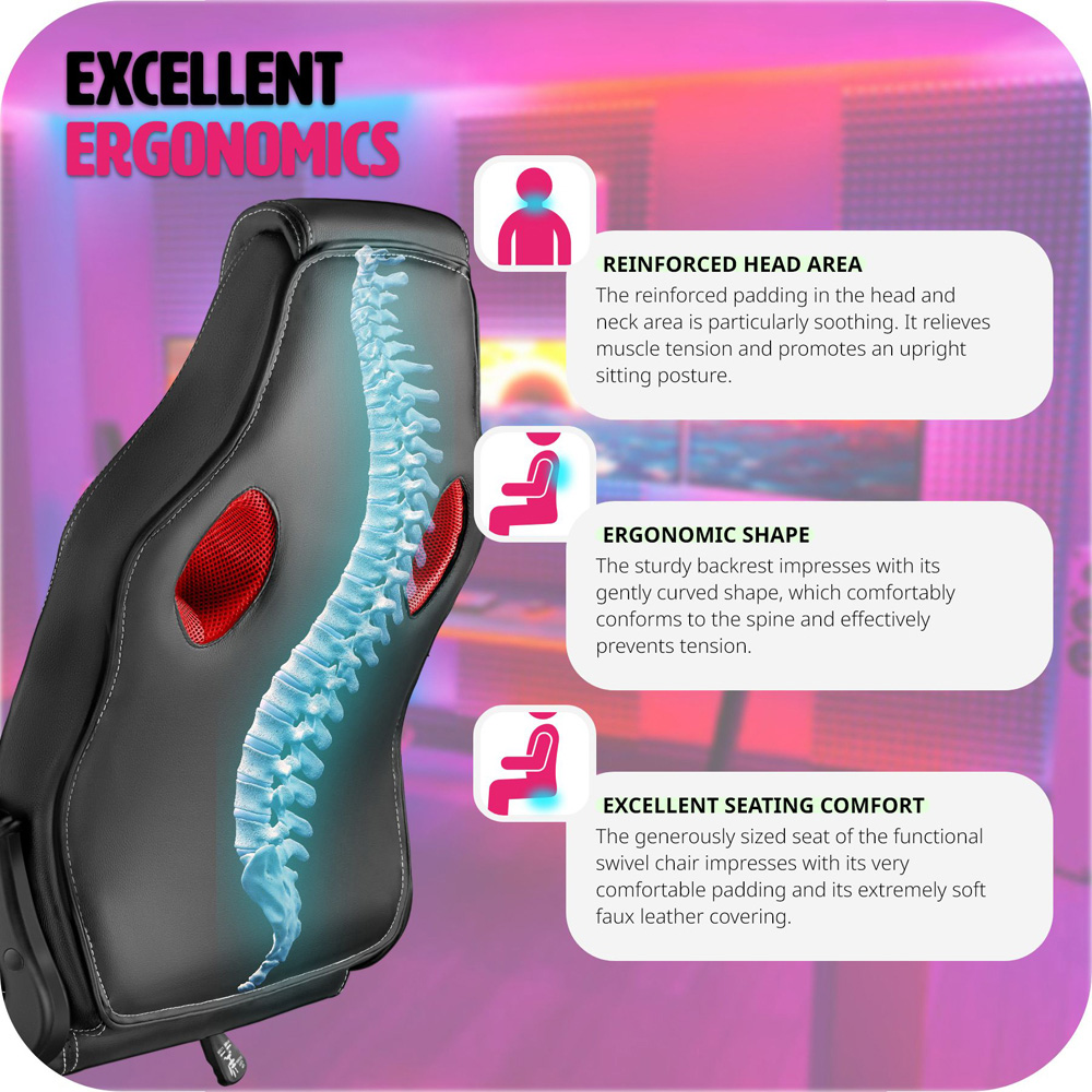 tectake Mike Black and Red Gaming Chair Image 6