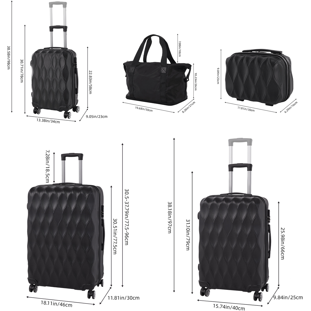 H&O Direct 5 Piece Black Hard Shell Luggage Set with Duffel Bag Image 6