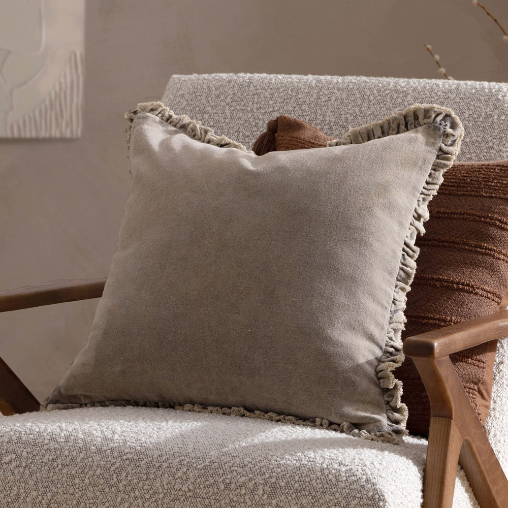 Yard Bertie Taupe Cotton Velvet Cushion 45 x 45cm Image 6