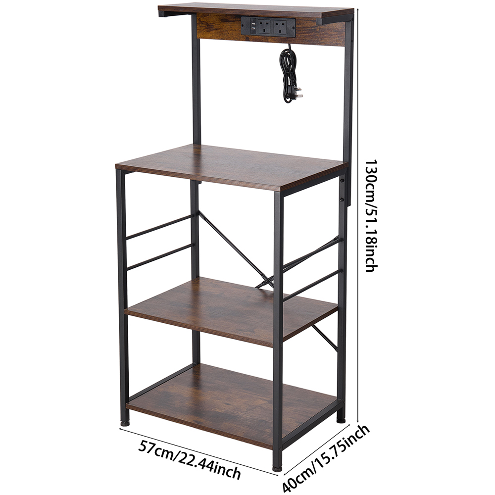 Living and Home 3-Tier Industrial Style Microwave Stand with Charging Station Image 8