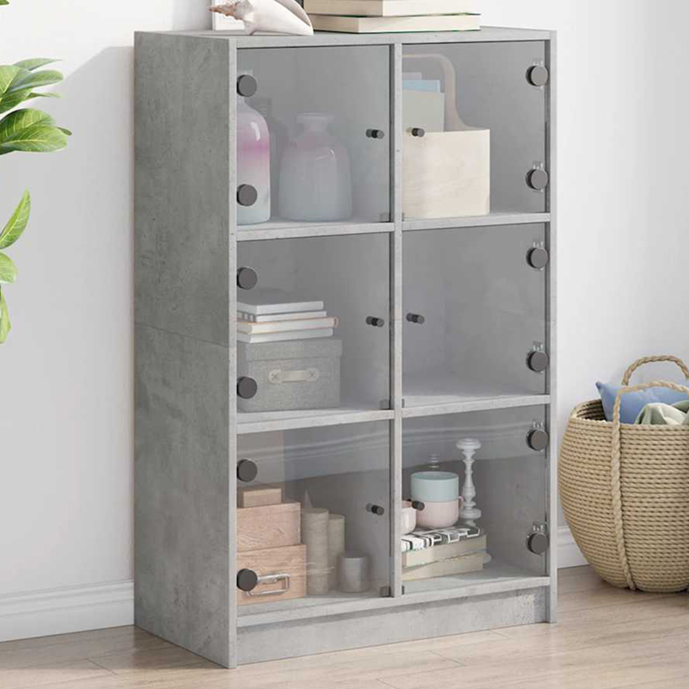 vidaXL 6 Glass Door Concrete Grey Highboard Image 1