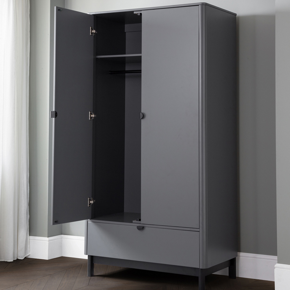 Julian Bowen Chloe 2 Door Single Drawer Storm Grey Wardrobe