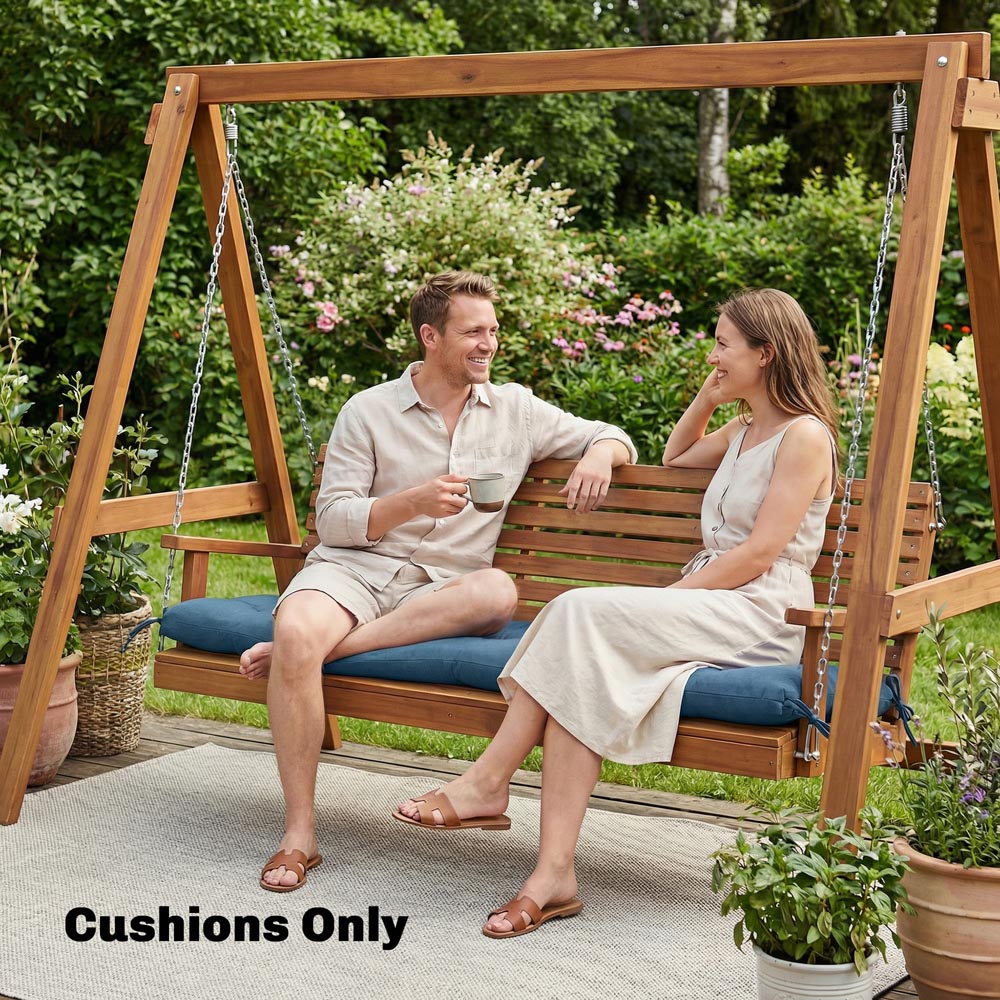 Outsunny Blue Memory Foam Sun Lounger Cushion with Ties Image 3
