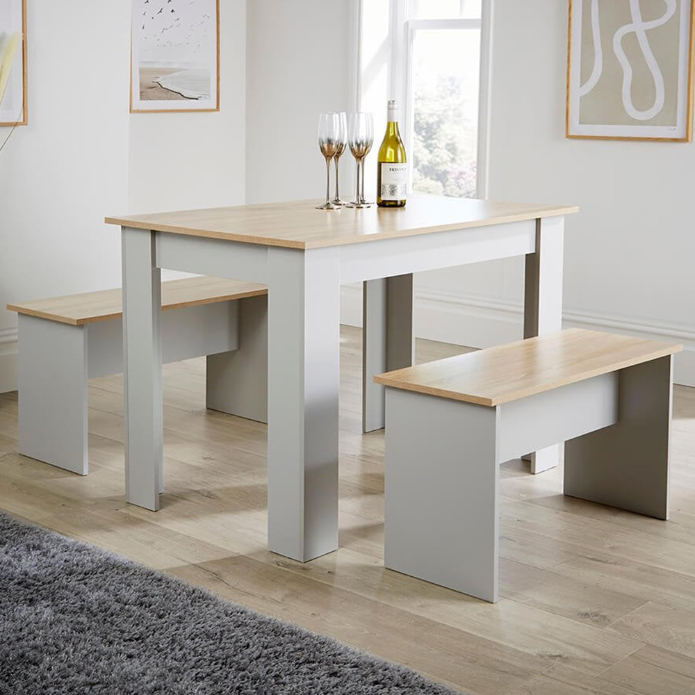 Home Source Camden 4 Seater Grey Dining Bench Set Image 1