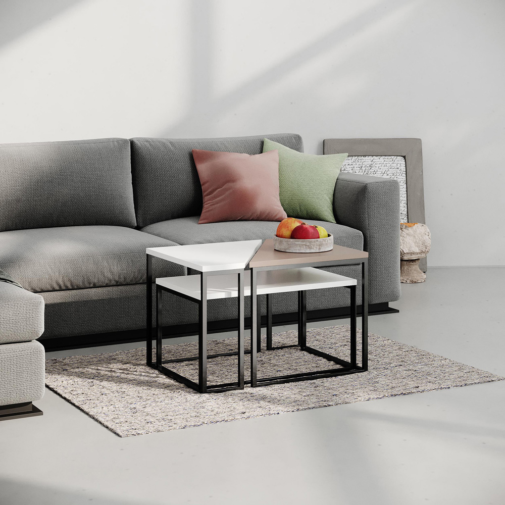 Decortie Ohlady White and Light Mocha Nest of Coffee Tables Set of 2 Image 3