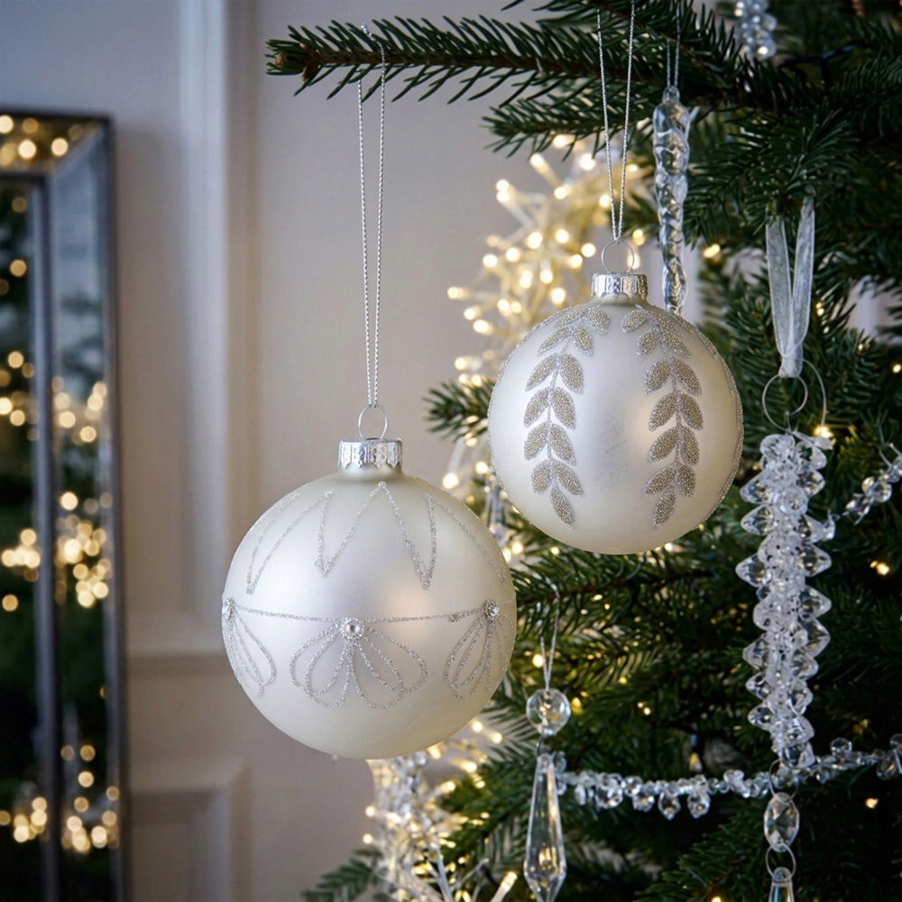 Matte Silver Patterned Bauble Image 2