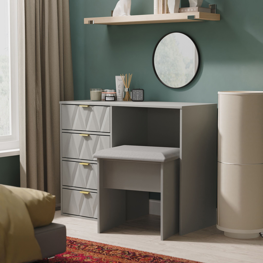 Crowndale Diamond 4 Drawer Dusk Grey Vanity Dressing Table Ready Assembled Image 7
