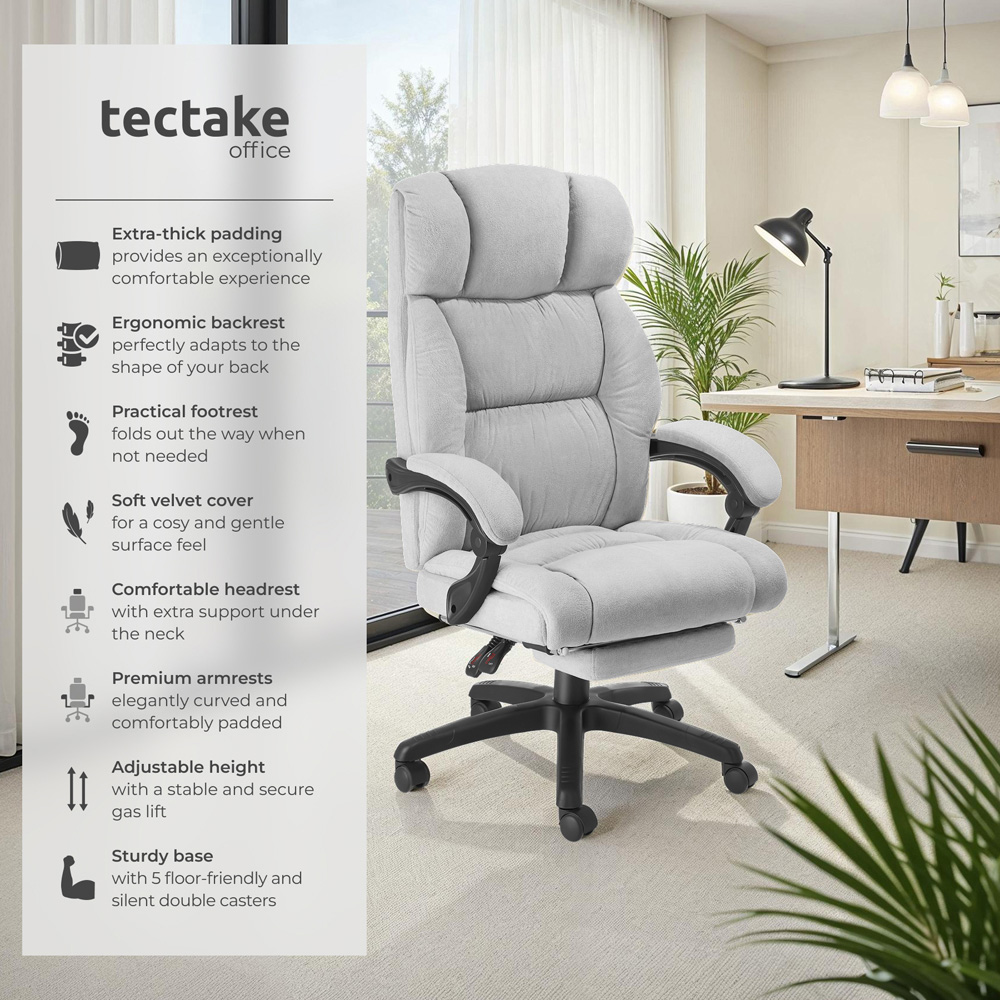 tectake Gillian Grey Office Chair with Folding Footrest Image 6