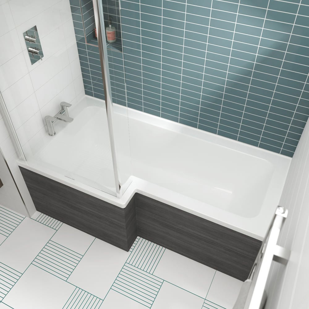 nuie White Left Hand Square Shower Bath 1700mm Image 2