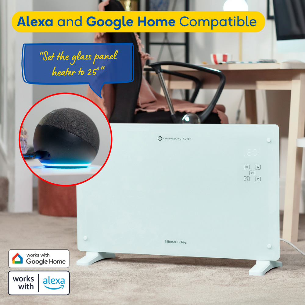 Russell Hobbs White Smart Wi-Fi Glass Panel Heater with Attachable Feet and Remote 2000W Image 5