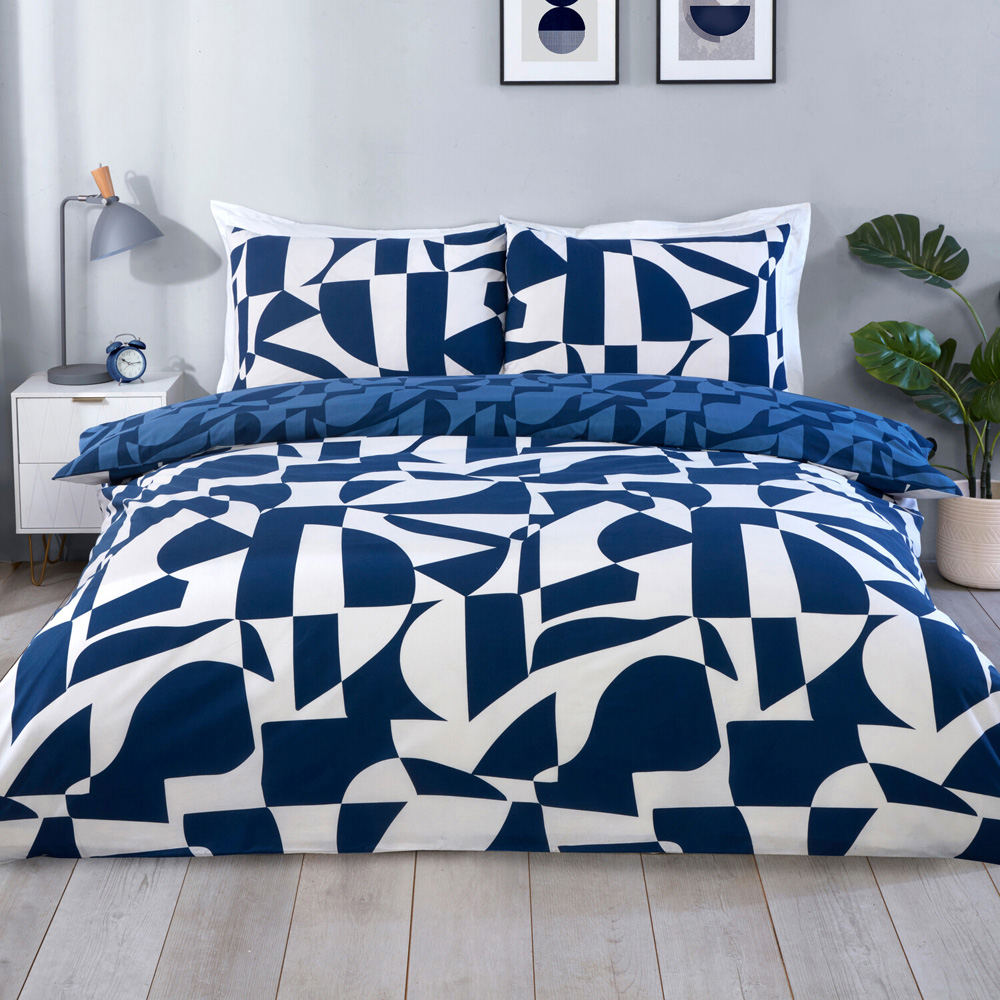 Logan Geo Duvet Set Navy Single Image 1