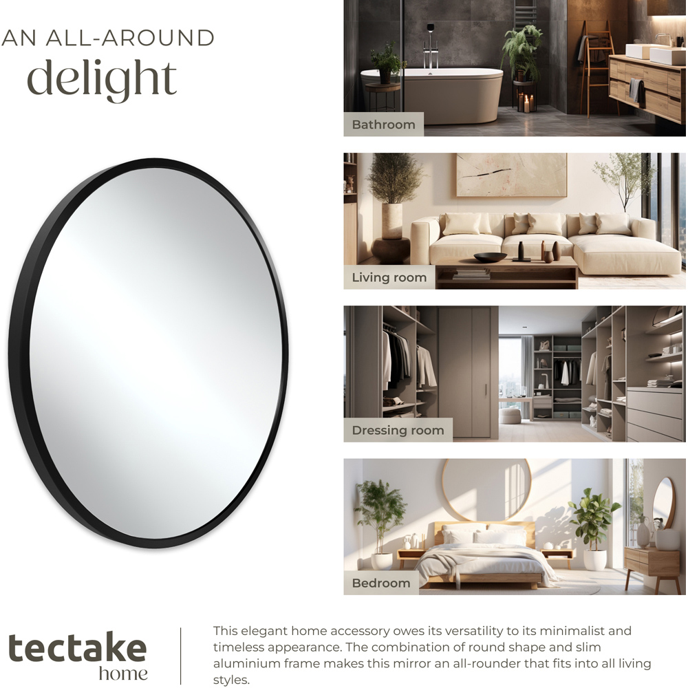 tectake Fiona Black Aluminium Frame Round Wall Mounted Mirror 80cm Image 5