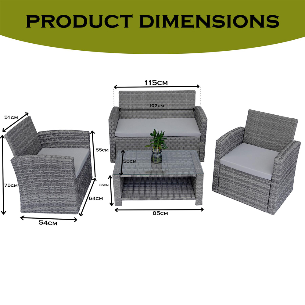 Shatchi 4 Seater Grey Steel Garden Sofa Set Image 9