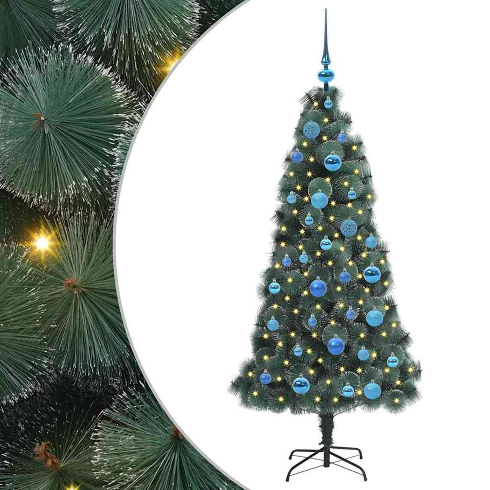 vidaXL Pre-Lit Blue Baubles Green Artificial Christmas Tree 5ft Image 2