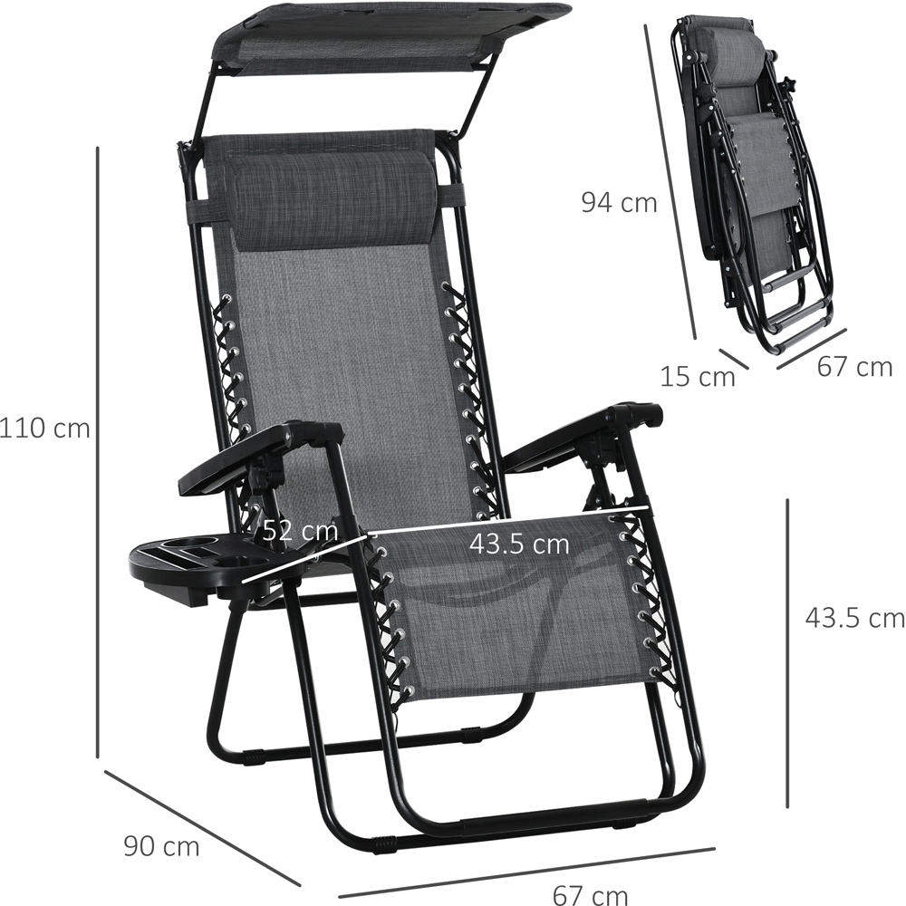 Outsunny Grey Zero Gravity Foldable Garden Recliner Chair with Canopy Image 3