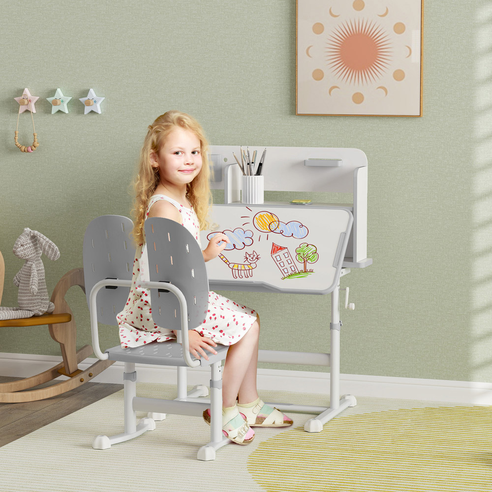 AIYAPLAY Grey Kids Tiltable Desk and Chair Set Image 5