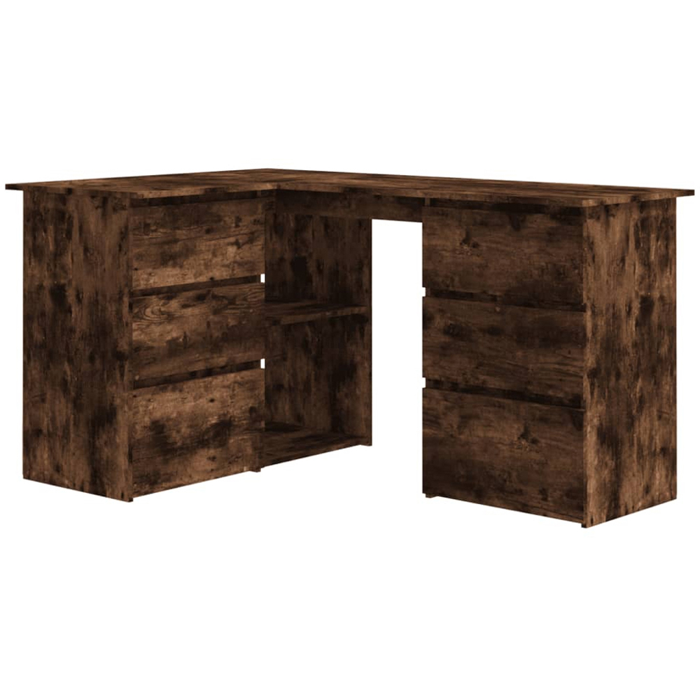 vidaXL 2 Door 4 Drawer 2 Shelf Corner Computer Desk Smoked Oak Image 2