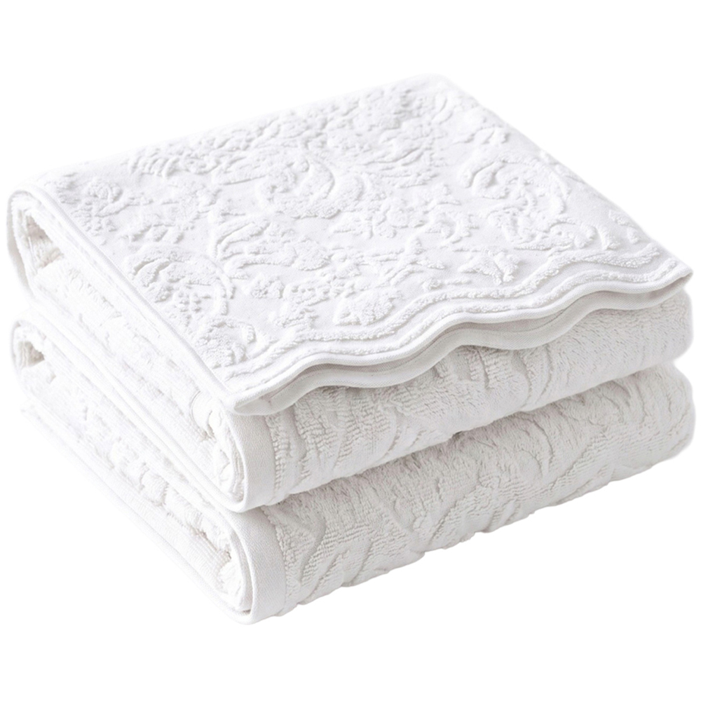 Allure Bath Fashions Gracie White Floral Jacquard Scalloped Bath Towel 70 x 130cm 2 Pack Image 1