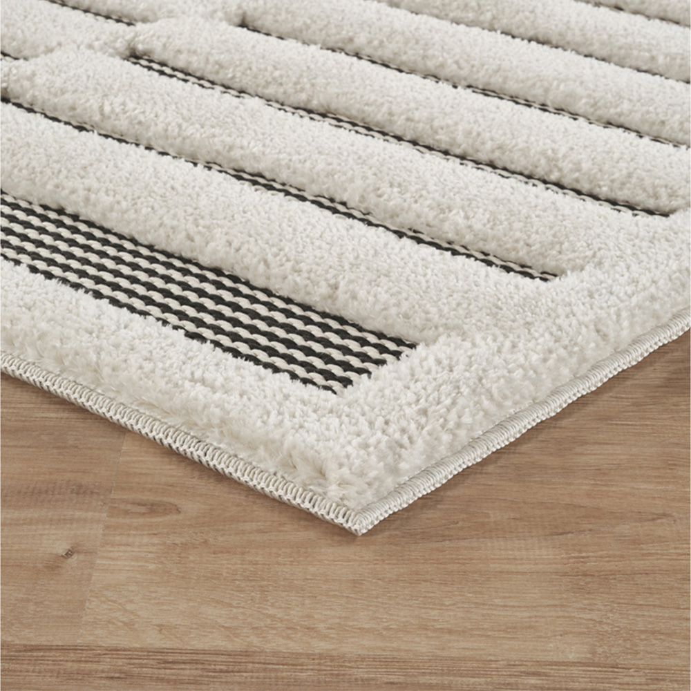 Freya Living Room Area Rug Contemporary 3D Embossed Modern Stripe Bar Design - Cream 200cm x 290cm Image 5