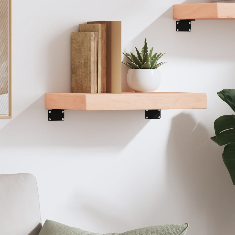 vidaXL 40cm Natural Untreated Solid Oak Wood Floating Wall Shelf Image 2