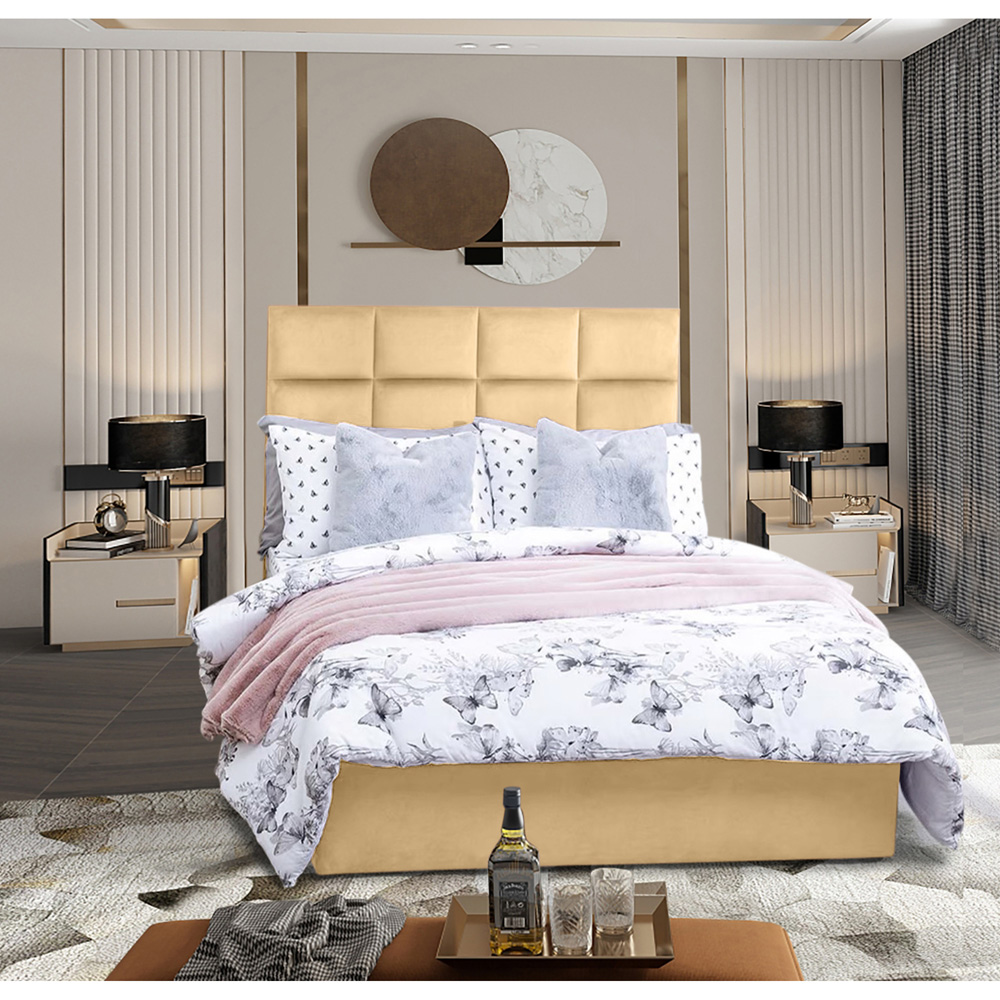 Eleganza Home Snoozer Small Double Beige Plush Velvet Divan Bed with Headboard Image 2