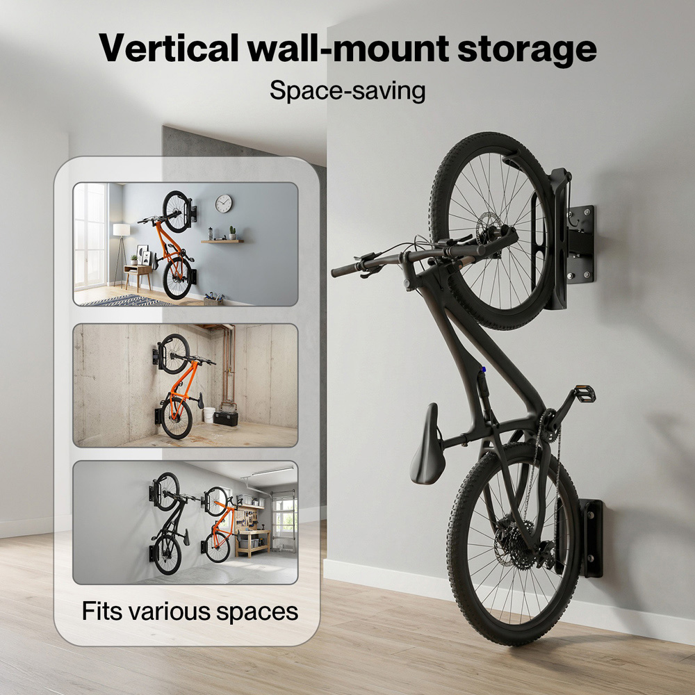 Monvelo Black Carbon Steel Vertical Wall Mounted Swivel Bike Rack 4 Piece Image 6