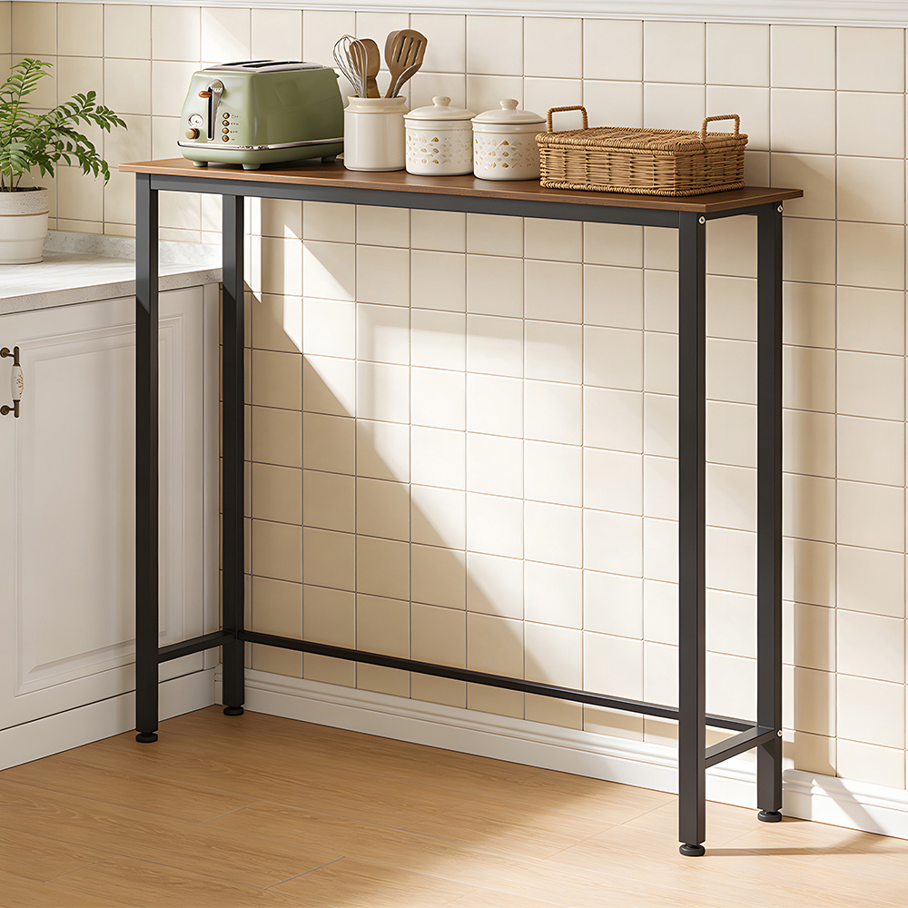 Living and Home Brown Wood Effect Narrow Console Table with Steel Frame Image 7