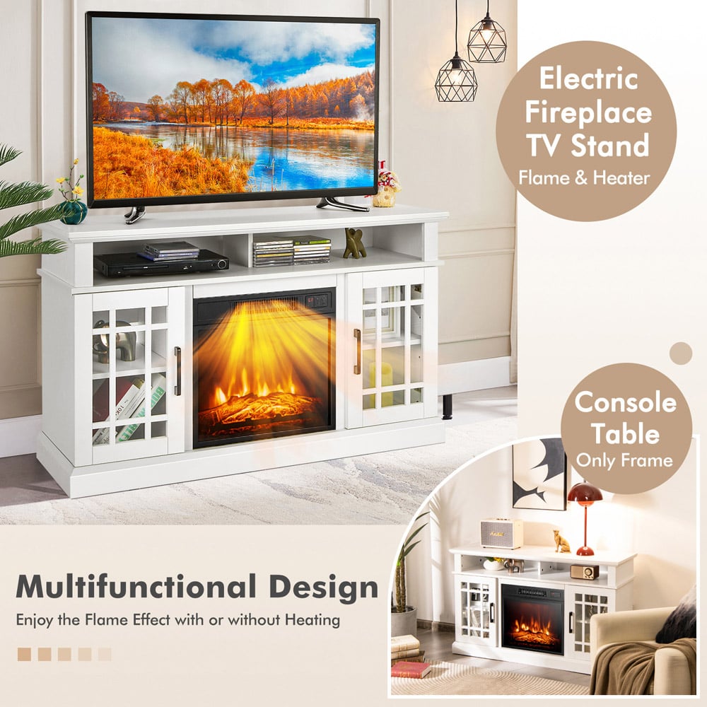 Costway 2 Door 2 Shelf 6823 BTU White Fireplace TV Unit with Electric Insert and Remote Image 7