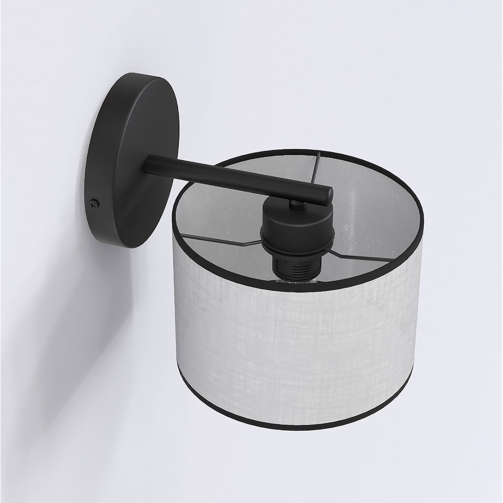 Emibig Eco Grey Cylindrical Shade Black E27 Wall Light Image 3