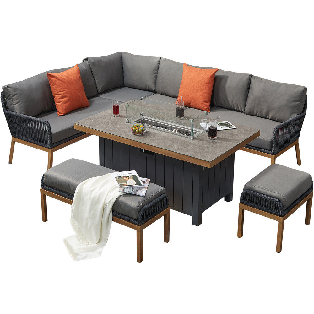 Furniture One 9 Seater Aluminium Corner Sofa Set with Fire Pit Table Image 3