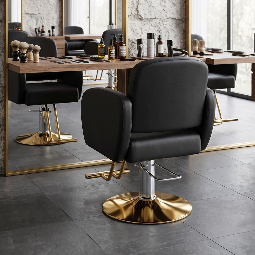 Living and Home Black and Gold Barber Chair with Hydraulic Lift and Footrest Image 7