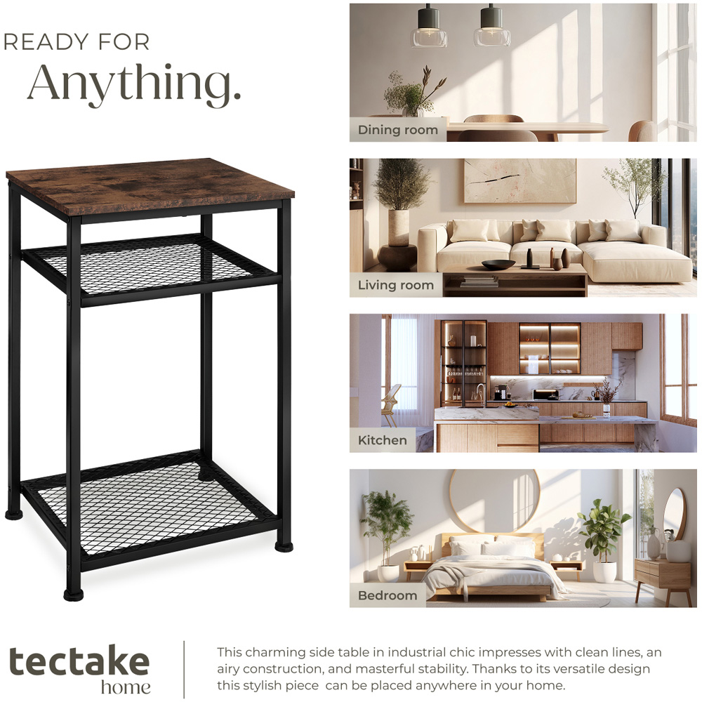 Tectake York 2 Grid Shelf Rustic Dark Wood Bedside Table Image 7