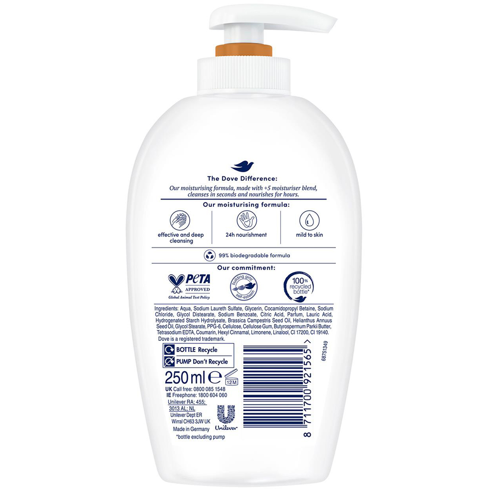 Dove Moisturising Pampering Care Shea Butter and Vanilla Hand Wash 250ml 12 Pack Image 4
