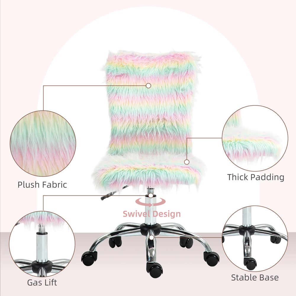 Portland Multicolour Fluffy Makeup Vanity Chair with Swivel Wheels Image 5