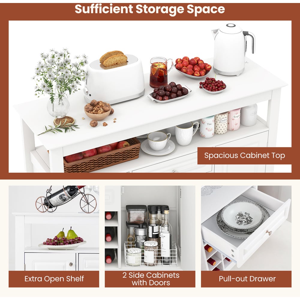 Costway 2 Door Single Drawer Single Shelf White Storage Cabinet with Wine Rack Image 6