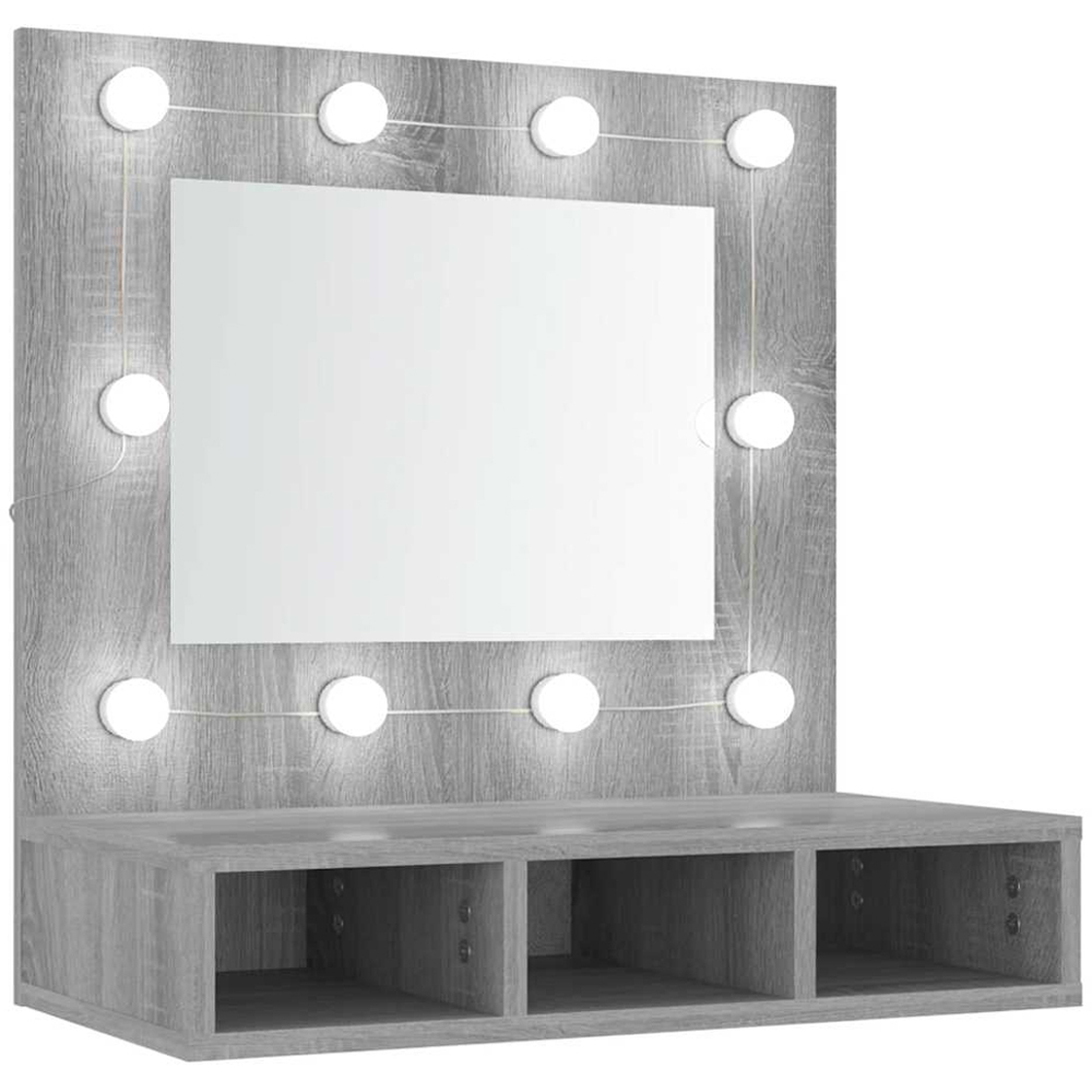 vidaXL 3 Shelf LED Sonoma Grey Mirror Cabinet Image 2