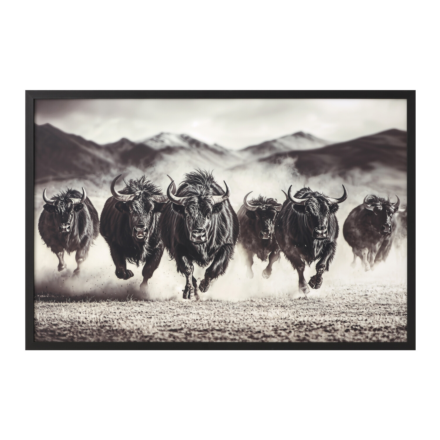 Charging Bisons Framed Gloss Art Black Image 1