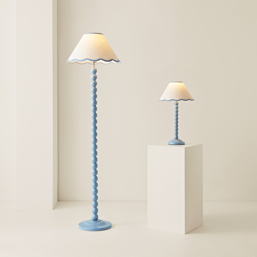 ValueLights Bobbins Blue Trim Scallop Shade Powder Blue LED Table Lamp Image 7