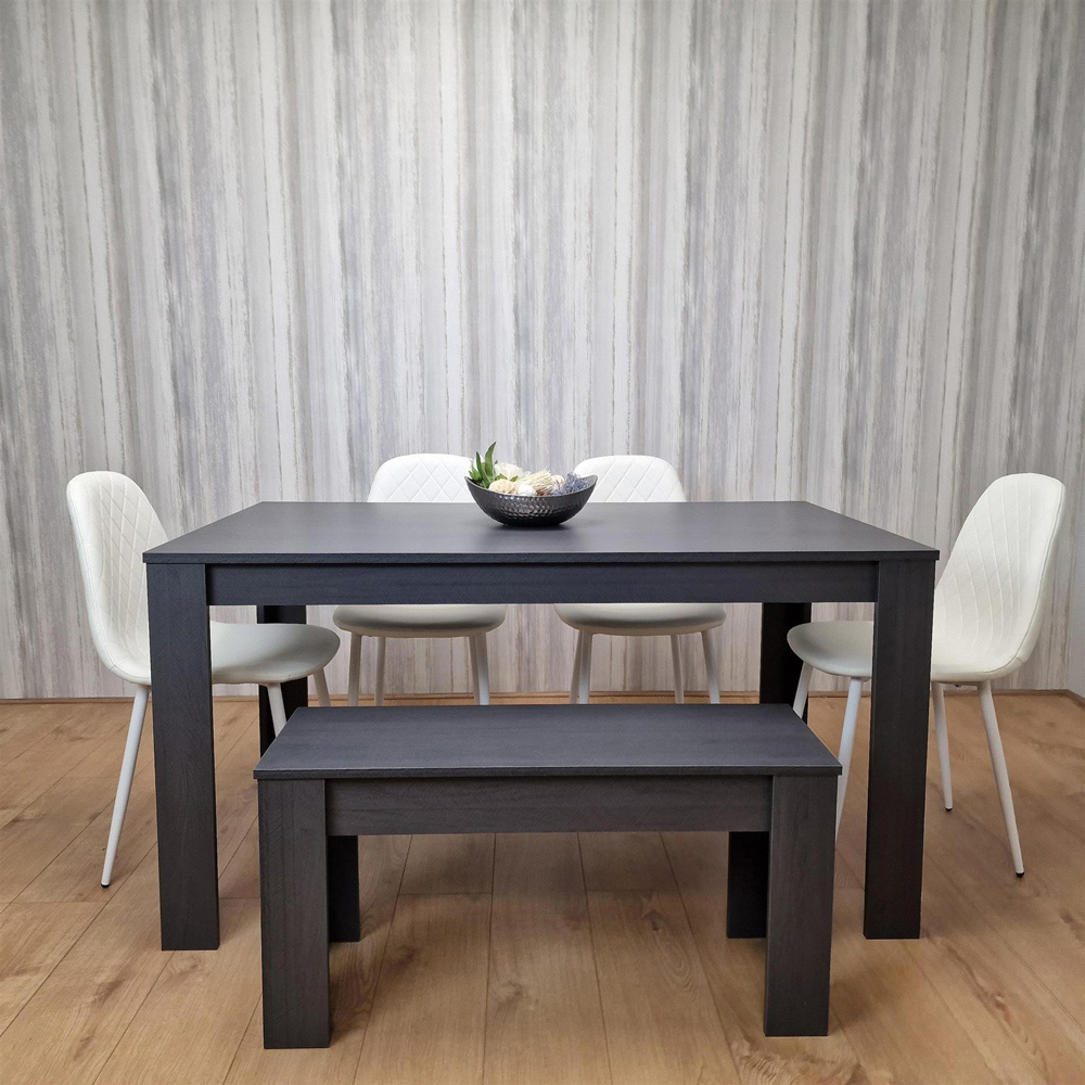 Portland Leather and Wood 6 Seater Dining Set Dark Grey and White Image 5