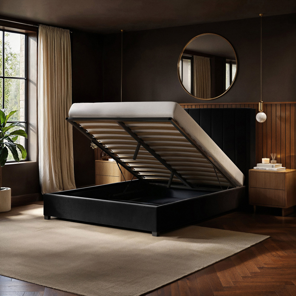Flair Tiggy Double Black Velvet Ottoman Bed with Winged Headboard Image 5