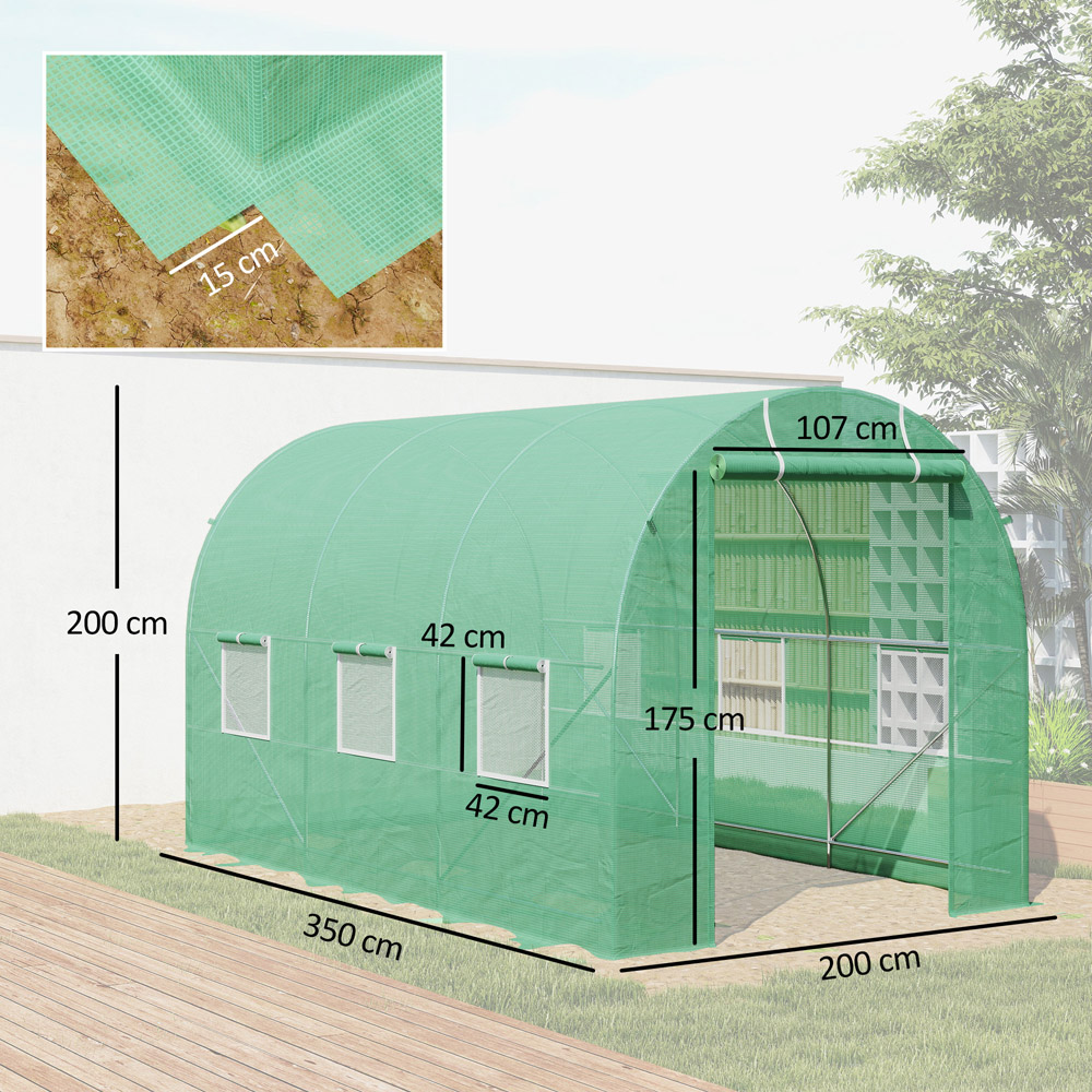 Outsunny Green Plastic 6.5 x 11.5ft Walk In Polytunnel Greenhouse Image 8