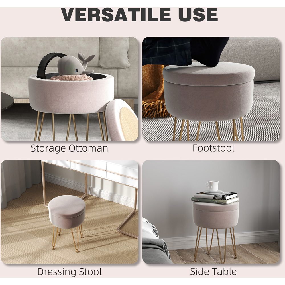 HOMCOM Pink Velvet Ottoman Footstool with Metal Hairpin Legs Image 6
