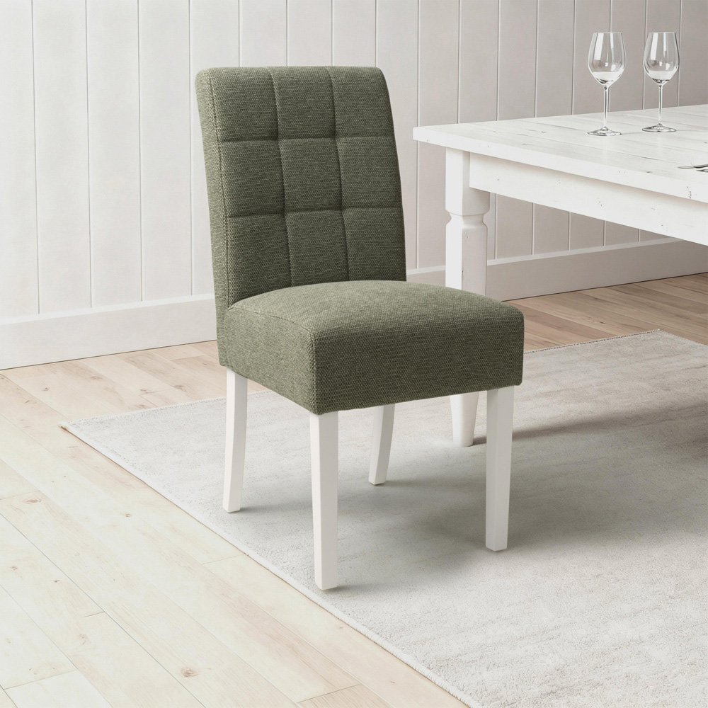 Portland Harlow Olive Weave White Legs Waffle Back Dining Chair Image 9