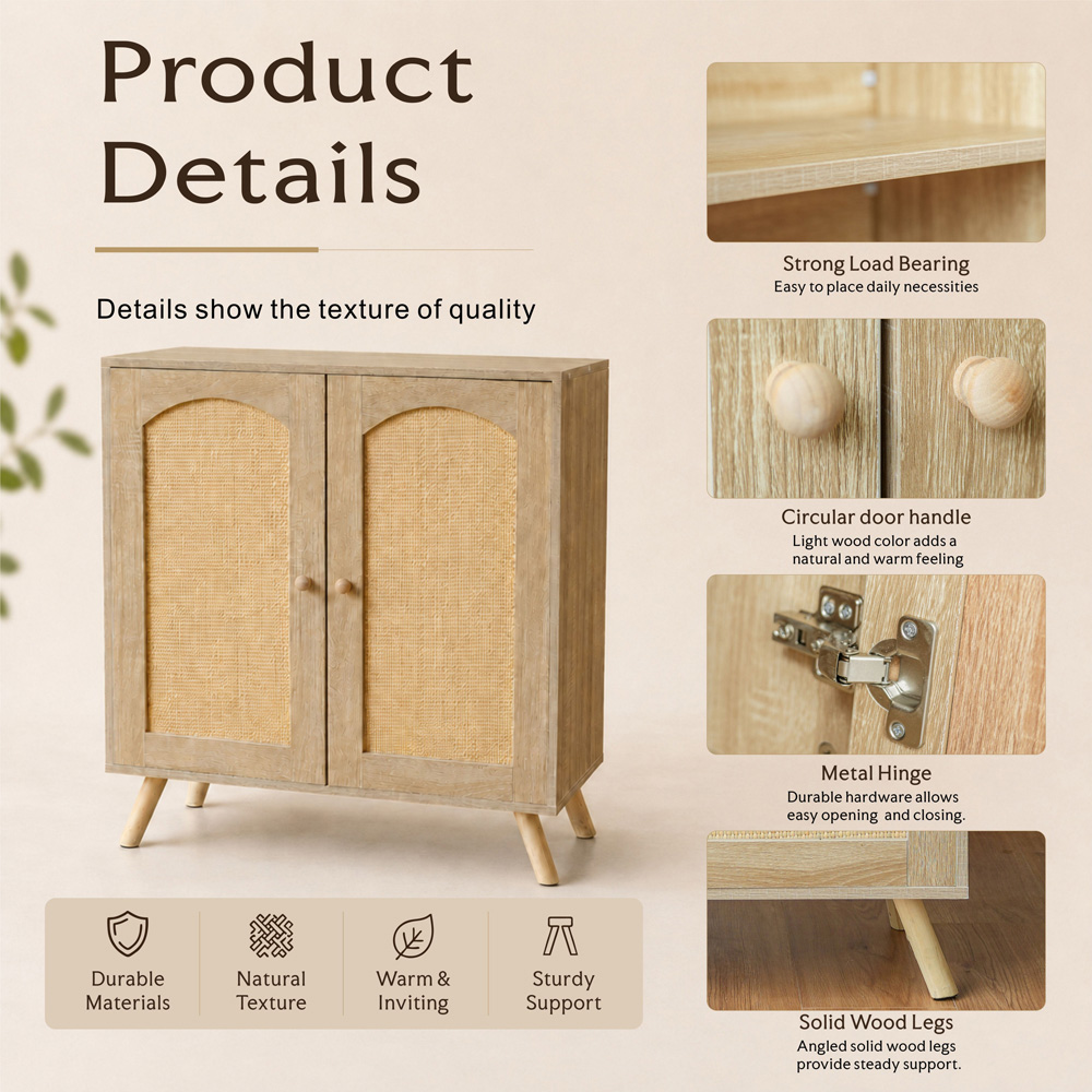 Abrihome 2 Door Natural Wooden Rattan Sideboard Image 5