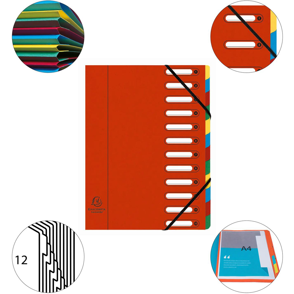 Exacompta Harmonika 12 Sections Red A4 Multi Part File 6 Pack Image 4